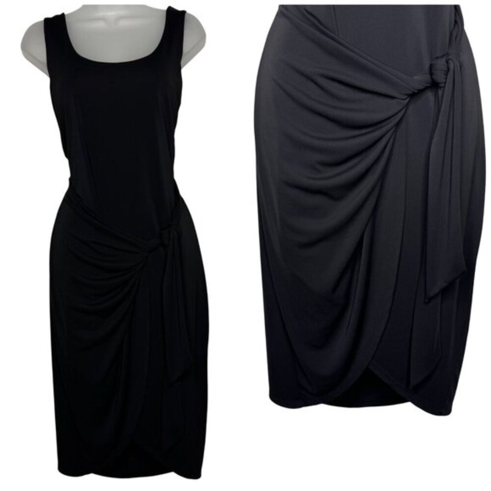 Express Black Wrap Front Faux Tie Waist Midi Dress Classic Workwear Women's sz L